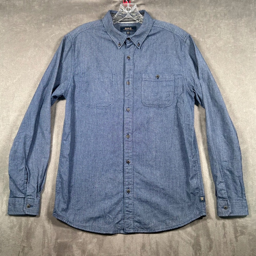 Roark Revival Mens Blue Herringbone Button Down Shirt RW446 Size M Long Sleeve